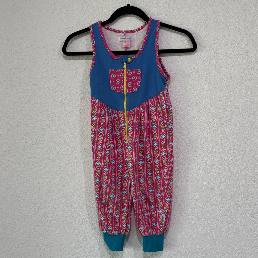 VTG Gymboree Pink and Teal Sleeveless Girls Romper with Heart Print